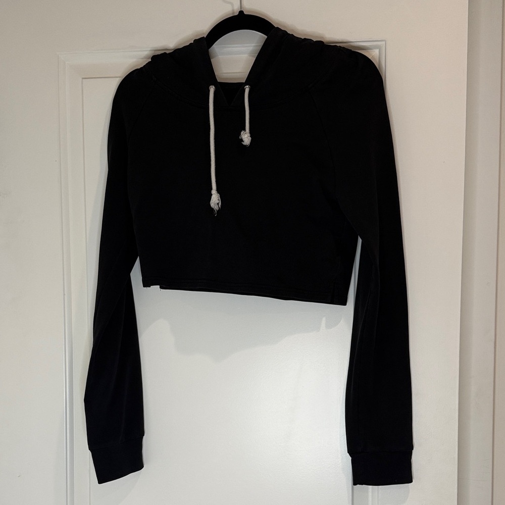 Tobi Black Hoodie with White Drawstrings